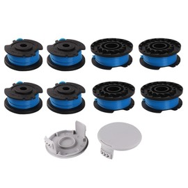 TopHomer String Trimmer Replacement, 1.65mm Automatic Feed Replace Spool & Line AC14RL3A Fits for Ryobi 310917001, 3110382AG, 3110382G, 522994001 (8 Blue Coils + 2 Grey Lids)