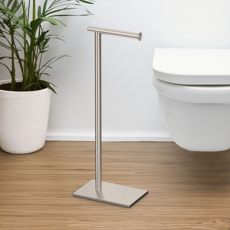 Gatco 1431SN, Modern Rectangle Base Freestanding Toilet Paper Holder, 22.25”,