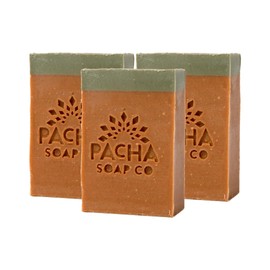 Pacha Soap Co. Pumpkin Spice Bar Soap - Sweet & Spicy Pumpkin, Ginger Root, Maple Syrup Fall Scent, Moisturizing Bar Soap for Hands, Face & Body, Handmade in the USA, 3-Pack (4 oz ea, 12 oz Total)