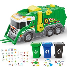AuroTops Garbage Truck Toys for Kids 3 4 5 6 7 8 Years Old Boys Toy Trucks Set with Sound and Light,Toddlers Birthday Gifts for Boys & Girls Learning Toys,Includes 3 Trash Bins