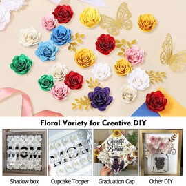 Mverse Paper Flowers for Graduation Cap Decoration Kit, Small Roses Flores for Crafts, 3D Flores for Shadow Box Projects
