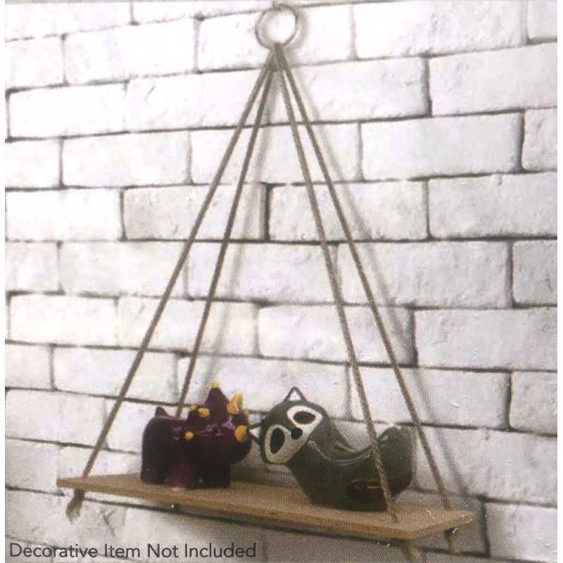 Wooden Large Decor Hanging Wall Shelves w Rope 13.375x5.25" Floating
