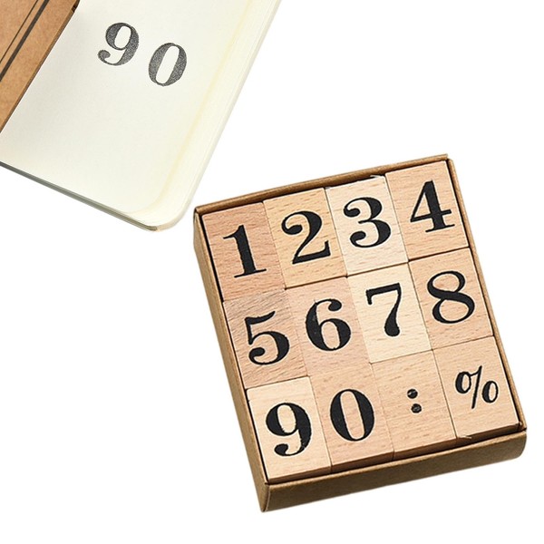 Stamp Set, 12 Pieces Numbers Wooden Stamps, Number 0 to