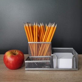 D.RECT Desk Organiser with Pen Holder and Memo Holder Metal Mesh 205 x 103 x 98 mm Silver