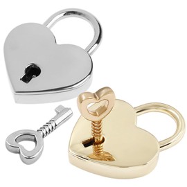 EORPAVU Padlocks with Key 2 Pieces Mini Decorated Heart Padlocks Key Gifts Padlocks for Women and Men Love Locks Key Decoration (Gold and Silver)