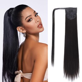 Colorful Queen Straight Long Ponytail Extension 22 Inch Wrap Around Ponytail Hair Pieces for Women Brown Clip on Pony Tail Hair Extensions Hairpieces #2