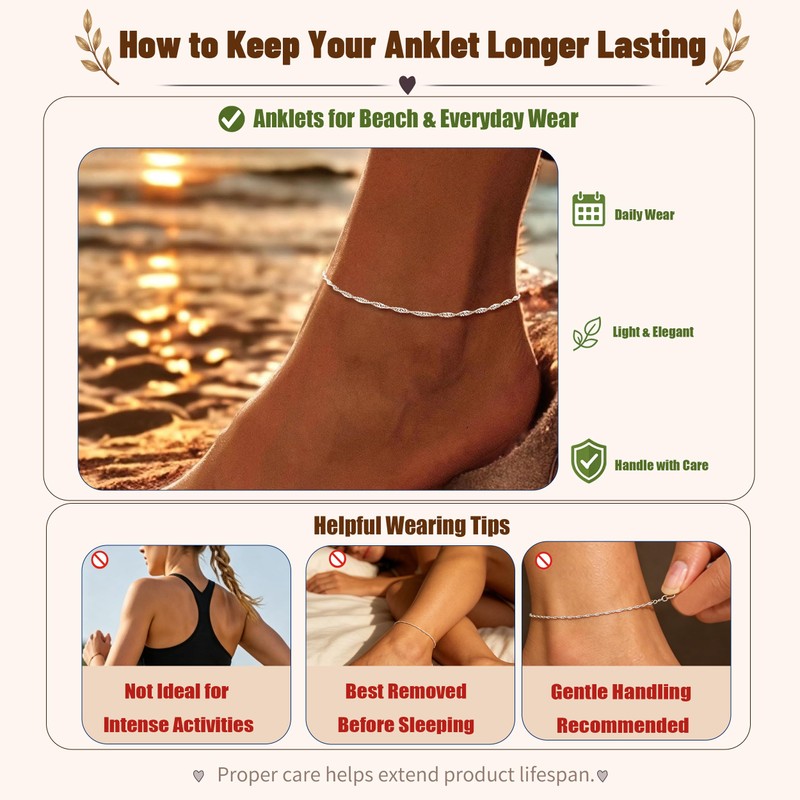 Moodear Ankle Bracelets for Women 14K Silver Plated Anklet Twist