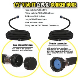Cuckoo Soaker Hose 50ft length 2pcs With 1/2" Diameter-Soaker Hose Kit with Heavy Duty Rubber Hose for Irrigation-Save 70% Water-Great for Garden Flower Beds,Trees,Vegetables amd Seedings(1/2X50-2pcs)