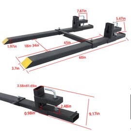 elfinrm 60 4000LBS Clamp on Pallet Forks Heavy Duty Quick Attach Bucket Fork with Adjustable Stabilizer Bar Replacement for Skid Steer Loader Bucket Tractor Attachments