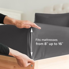 King Size Fitted Bed Sheet - Hotel Luxury Single Fitted Sheet Only - Fits Mattress Up to 16" - Extra Soft, Wrinkle Free, Breathable Sheet for Women, Men, Kids & Teens - Dark Grey Single Fitted Sheet