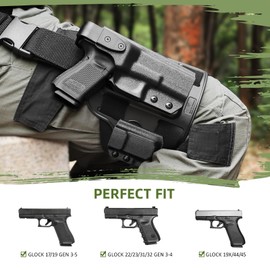 Tactical Level II G17 Drop Leg Holster with Single Mag Pouch for Glock 17/19 Gen3-5, 22/23/31/32 Gen3-4, 19X/44/45 – Kydex Thigh Holster Adjustable Right-Hand Draw