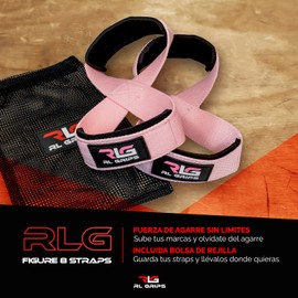 RL Grips™ Straps 8 Gym for Professional Weightlifting and Powerlifting - Padded Gym Grip Straps Shaped like an 8 for Deadlifts and Bodybuilding (Pink)