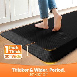TranquilMoments Kitchen Mats for Floor, 1 Inch Extra-Thick Kitchen Rugs, Non-Slip & Waterproof Standing Desk Mat, Comfort Anti Fatigue Mats for Kitchen Floor, Home, Sink, Office (20" X 32", Black)