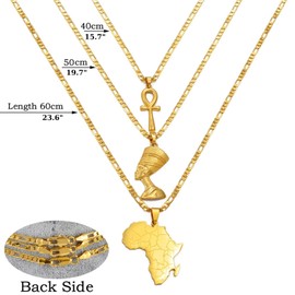 Set Necklace Together Ankh Africa Map Nefertiti Necklace for Women and Men, 3pcs Nefertiti Pharaoh Pendant Jewelry Queen Nefertiti Jewelry Egyptian Pendant Necklaces Gold Color (Gold 2 (Large))
