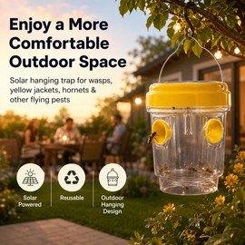 Solar Wasp Trap for Outdoor Pest Control – Reusable Hanging Insect Catcher with Light for Yard and Patio