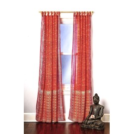 Light-Filtering Sari Colorful Curtains – Boho Curtains, Bed Canopy Panel, Wall Tapestry or Window Treatment For Bedroom or Living Room – Customizable, Indian Print Curtains + Tote bag, 42x84 in.
