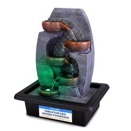 SereneLife 4-Tier Desktop Electric Water Fountain Decor with LED – Indoor/Outdoor Portable Tabletop Zen Meditation Waterfall Kit – Includes Submersible Pump & 12V Power Adapter - SLTWF87LED