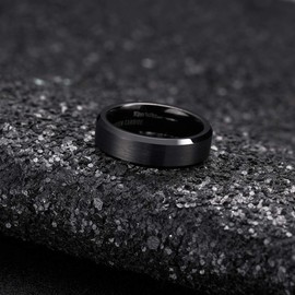 King Will 6mm Men's Black Wedding Ring - Brushed Matte Surface, Beveled Polished Edge, Comfort Fit Size 7