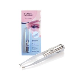 Sensica Tweezers with Led Light - Professional Precision Stainless-Steel Slant Tip Tweezers for Daily Grooming of Eyebrows, Nose Hairs, Upper Lip and More - Perfectly Aligned for Easy Accurate Use