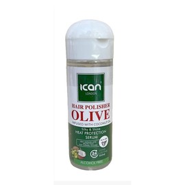 ican London Hair Polisher Olive Oil Infused With Coconut Oil Heat protection Serum Alcohol Free 207ml