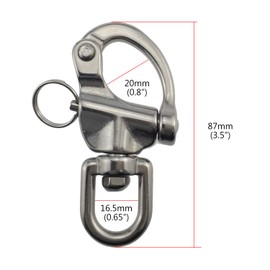 Pair 3-1/2inches Swivel Eye Snap Shackle Quick Release Bail Rigging Sailing Boat Marine 316 Stainless Steel for Sailboat Spinnaker Halyard