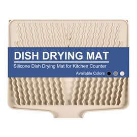 KitchenRaku Dish Drying Mat 40 x 33 cm, Sink Mat for Crockery with Inclined Surface and Drain Outlet for Optimal Water Drainage, Elegant Beige