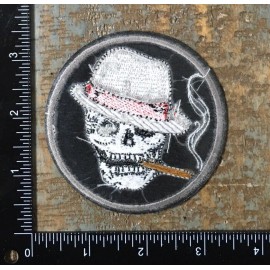 Unbranded SKULL Smoking Blunt Fedora Hat Skeleton Face Cigar Embroidered Iron-On Patch