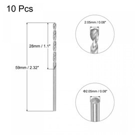 sourcing map Twist Drill Bit Metal 2.05 mm HSS W6542 Micro Drill Fully Ground Drill Bit for Mild Steel Copper Aluminium 59 mm Length Pack of 10