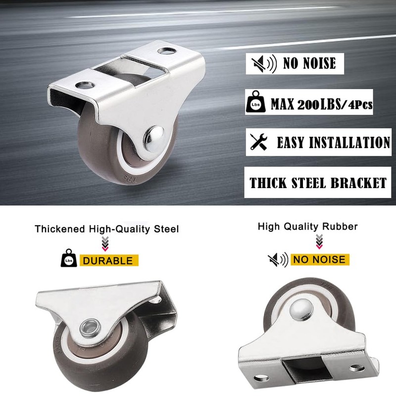 8Pcs 1.5 Inch Fixed Caster Wheels Heavy Duty, Rigid Plate