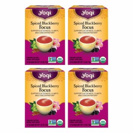 Yogi Tea Spiced Blackberry Focus - 16 Bags per Pack (4 Packs) - Organic Blackberry Tea for Focus with Caffeine - Includes Black Tea Leaf, Hibiscus Flower, Cinnamon Bark & More