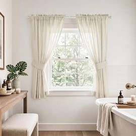 Cortinas de cocina Mrs.Naturall de 45 pulgadas de largo, cortinas de encaje de bolsillo para barra estilo rústico boho, cortinas cortas de 45 pulgadas de largo para dormitorio, baño, ventanas pequeñas