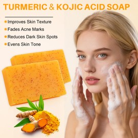 ALLFYL 6 Pcs Tumeric Face Wash and Care Set Kojic Acid Soap Turmeric Face Wash and Serum Turmeric Cleansing Pads and Face Masks Deep Cleansing Turmeric Soap Cleansing Skincare Set for All Skin Type