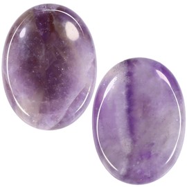 mookaitedecor Pack of 2 Amethyst Thumb Worry Stones Healing Crystals for Anxiety Stress Relief, Small Polished Oval Worry Stones Purple Thumb Stone Gift Reiki Good Luck Pocket Stones for Meditation