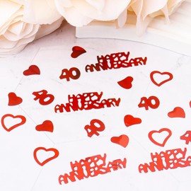40th Anniversary Confetti, Red Heart Shaped 40 Wedding Anniversary Table Confetti Glitter Table Scatter Sprinkles for Birthday Ruby Anniversary Party Decorations