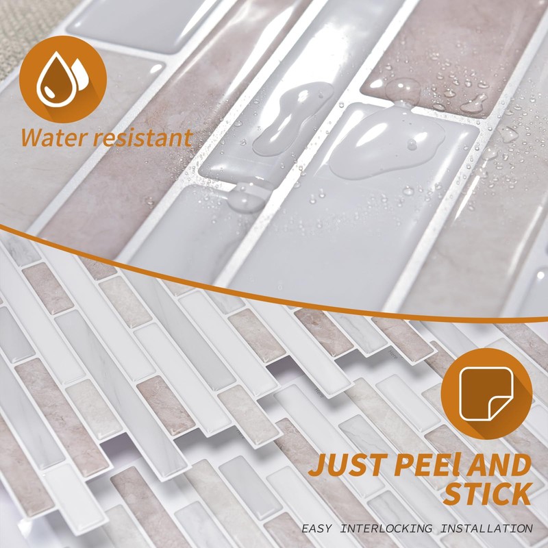 WOWSTAR 10 Sheet Marble Peel and Stick Backsplash for Kitchen,Self-Adhesive
