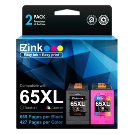 E-Z Ink 65XL 65 Ink Cartridge for Envy 5055 Deskjet 3755: Remanufactured Replacement for HP Ink 65 XL Combo Pack to use with Envy 5052 DeskJet 2652 2655 3752 Printer (1 Black & 1 Tri-Color, 2 Pack)