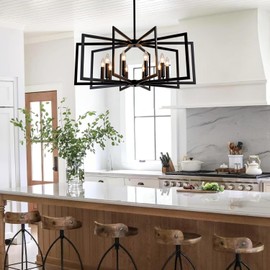 Klrbiqy Black Chandelier for Dining Room,8-Light Kitchen Chandelier Light Fixture Modern Geometric Metal Hanging Industrial Chandeliers for Entryway Kitchen Island Foyer Farmhouse Chandeliers