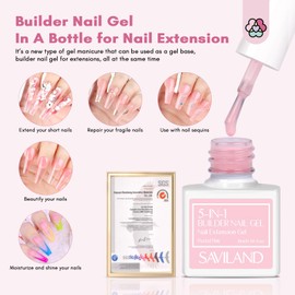Saviland 5 in 1 Builder Nail Gel Set - 6 Basic and Classic Colors Builder Gels for Nails Extension Nail Strengthener for Thin Nails and Growth Gel Overlay Builder Gels in a Bottle as Gift for Women