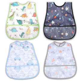 norinori Baby Bib Waterproof Bib with Pocket Pack of 4 Baby Bibs Children's Bibs Suitable for 6-24 Months Boys Girls, Color2