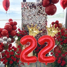 40 Inch Gold Crown Number 22 Balloons, 22th Birthday Balloons for Men Women, Red 22th Celebration Decor Happy 22th Birthday Party,22th Birthday Party Decoration Wedding Anniversary Events Supplies