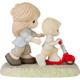 Precious Moments Mom & Son Figurine | Mom, You Keep Me Rolling Bisque Porcelain Figurine Birthday Gift | Hand-Painted