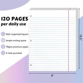 Loose Leaf Paper Wide Ruled Notebook Paper, 8" x 10.5" Lined Filler Paper for 3-Ring Binders, 3-Hole Punched Writing Paper-120 Sheets, White