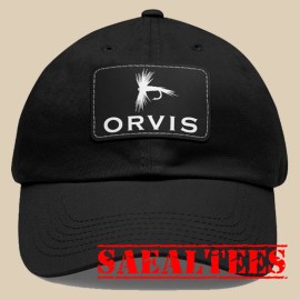 saeal-tees Orvis Fly Fishing Logo Black Dad Hat with Leather Patch - Adjustable Size