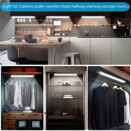 LED Motion Sensor Closet Light, Under Cabinet Lighting Wireless, USB Rechargeable Kitchen Cupboard Night Light, Under Counter Closet Light Battery Operated for Kitchen Cupboard, Wardrobe (54LED)