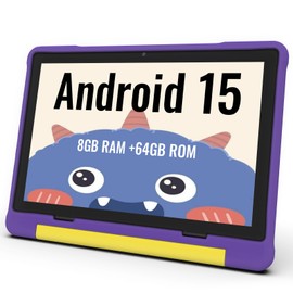 Kids Tablet, 10.1 Inch HD Android 15, 64GB Storage, 8GB RAM, Eye Protection Mode, 10-Hr Battery, Parental Shockproof Case - Tablet for Kids (Purple)