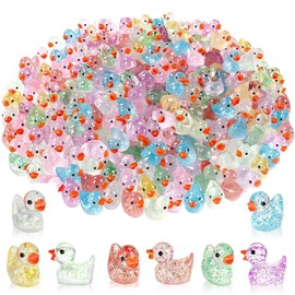 100Pcs Mini Luminous Resin Ducks, Glitter Miniature Figures Tiny Ducks, Colorful Mini Duck Ornament Accessories for DIY Aquarium Decoration, Pot Decoration, Birthday Party, Children's Arithmetic