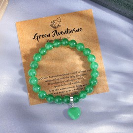 MAIBAOTA Green Aventurine Bracelet, 8 mm Healing Crystal Beaded Bracelet for Women, Green Gemstone Love Heart Charm Bracelet, Stone Jewelry Gifts for Christmas Anniversary Valentine's Day