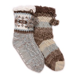 MUK LUKS Women's 2PK Tall Cabin Socks, Blue, L/XL