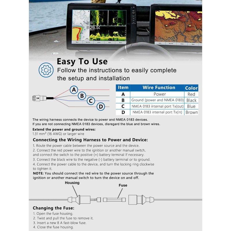 yourour 010-12938-00 Power/Data Cable Repalcement for Garmin EchoMAP Ultra 102sv,