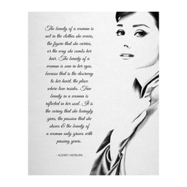 Audrey Hepburn 'The Beauty of a Woman' Quote - Inspirational Quotes Wall Art Decor for Home, Office, Girls' Bedroom, Salon & Spa Decor (Brown Oak Framed, 8 x 10 inches)